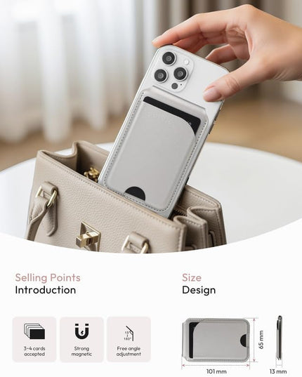 Magnetic Wallet for iPhone, Compatible with MagSafe Adjustable Stand Wallet, RIFD Blocking Leather Magnetic Card Holder for iPhone 17/16/15/14/13/12 Series, Not for iPhone 13/12 Mini(Silver)