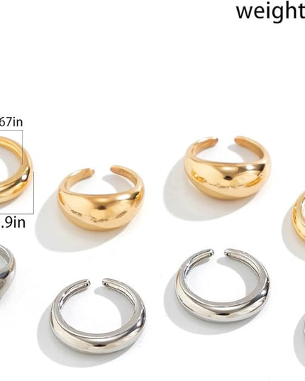 GiftInBox Gold Chunky Rings Set for Women Open Stacking Knuckle Ring Adjustable Round Dome Rings Set Minimalist Irregular Statement Women Ring Jewelry Gift