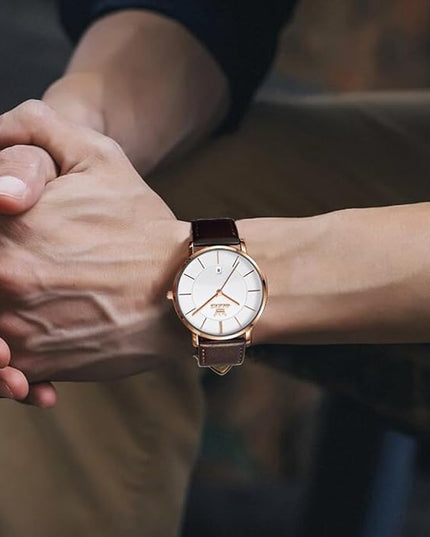 OLEVS Mens Watches Mens Leather Watch Ultra Thin Watches for Men Minimalist Watch with Leather Band Quartz Analog Dress Casual Simple Lightweight relojes para Hombres