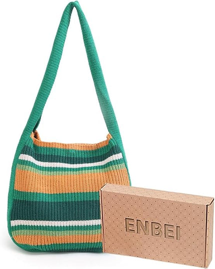 ENBEI Women's Crochet Tote Bag Knit Shoulder bag,Aesthetic Bag,Cute Eco-Friendly Tote for Travel,Daily Use,Gift Box Packaging