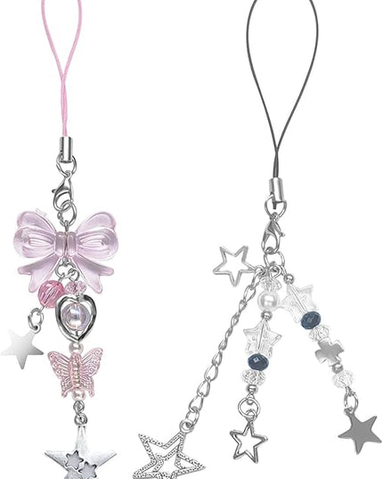 1-4PCS Cute Phone Charms Aesthetic Y2K Cell Phone Charms Strap Pink Strawberry Butterfly Star PhoneCharm Y2K Accessories for Bag Keychain Airpods Camera Pendants Decor