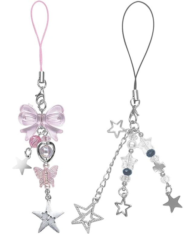 1-4PCS Cute Phone Charms Aesthetic Y2K Cell Phone Charms Strap Pink Strawberry Butterfly Star PhoneCharm Y2K Accessories for Bag Keychain Airpods Camera Pendants Decor