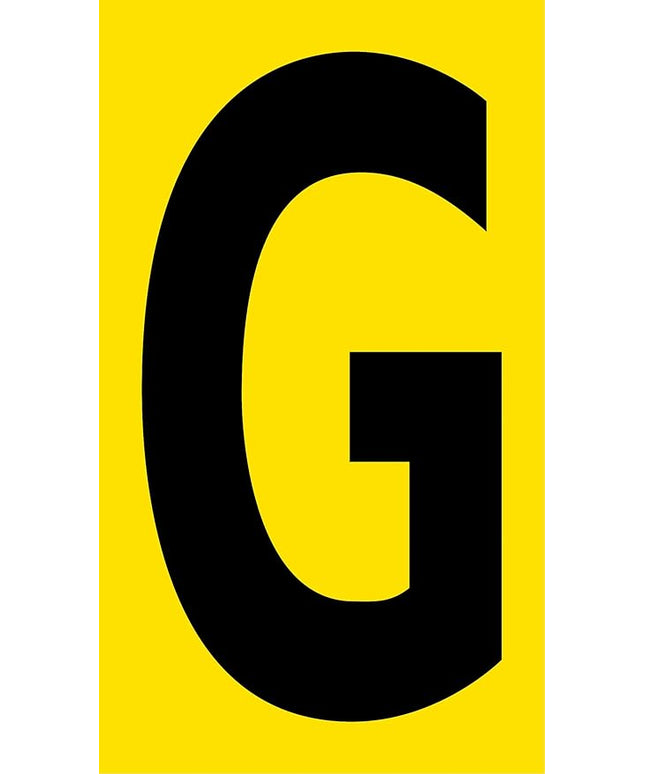 Mighty Line G Letter Alphabet Die Cut Location Markers, Large Decal Stickers for Pallet and Machinery Marking, Heavy-Duty, Peel and Stick Adhesive, Industrial Quality, 6"x10", Pack of 10, Yellow