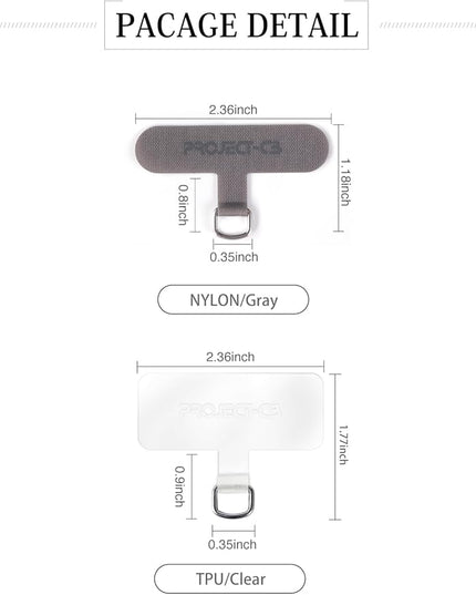 project-cb Phone Tether Tab 2 Pack,Universal Phone Lanyard Patch Without Adhesive,Phone Strap Replacement Part for Cell Phone (Gray&Clear)