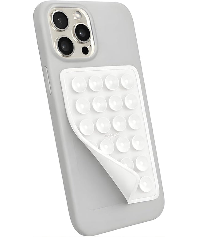 Suction Phone Case Mount, Phone Sticky Grip for iPhone and Android, Adhesive Phone Accessory, Hands-Free Mirror Shower Phone Holder for Videos and Selfies (White)