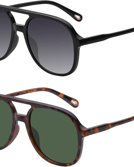 YDAOWKN Retro Square Aviator Sunglasses for Womens Mens Vintage 70s Double Bridge Sun Glasses