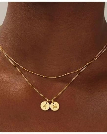 Turandoss Christmas Gifts for Grandkids - Dainty 14K Gold Plated Layered Two Letter A-Z Stack Disc Initial Necklace Trendy Birthday Personalized Gifts for Women Teen Girls Jewelry