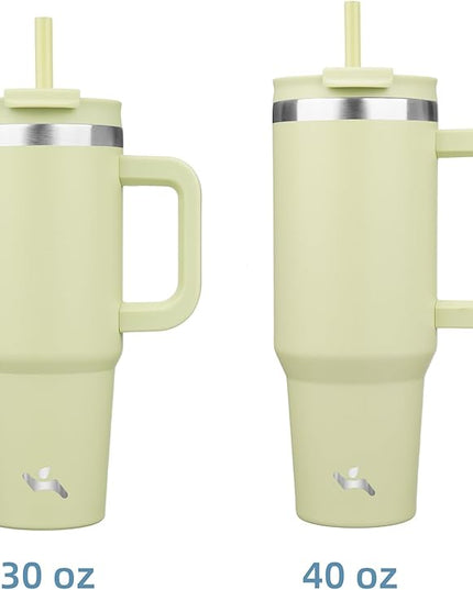40 oz Tumbler with Handle and 2 Straws,2 in 1 Lid Insulated Water Bottle Stainless Steel Travel Coffee Mug,Macaron Green