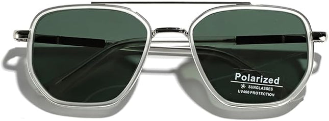 Polarized TR90 Sunglasses Vintage Square Flattop Sun Glasses Double Bridge Metal UV400 Eyewears