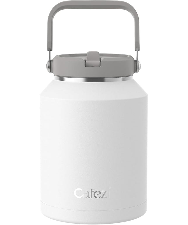 64 oz Insulated Water Bottle with Flip Straw, Vacuum Insulated Stainless Steel Jug with Top Handle, Leak-Proof Lid, Sweat-Free, Wide Mouth, Keeps Ice Cold up to 34 Hours