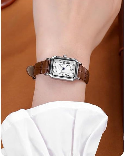 PASOY Vintage Womens Watch Analog Quartz Waterproof Ladies Watches for Women with Leather Strap Square Dial