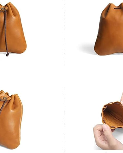 ZYLOXAR Women Genuine Leather Wallet Retro Drawstring Coin Pouch Money Organizer Slim Storage (Brown)