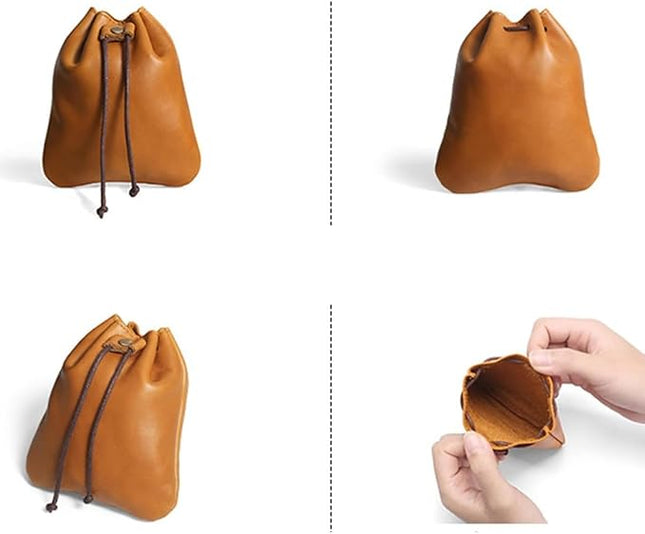 ZYLOXAR Women Genuine Leather Wallet Retro Drawstring Coin Pouch Money Organizer Slim Storage (Brown)