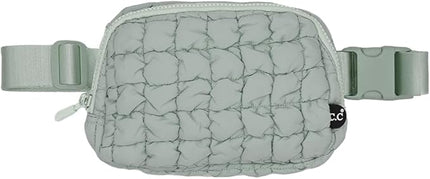 C.C Quilted Puffer Fanny Pack For Women Unisex - Daily Waist Crossbody Belt bag With Adjustable Strap (Sage)