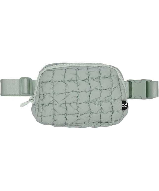 C.C Quilted Puffer Fanny Pack For Women Unisex - Daily Waist Crossbody Belt bag With Adjustable Strap (Sage)