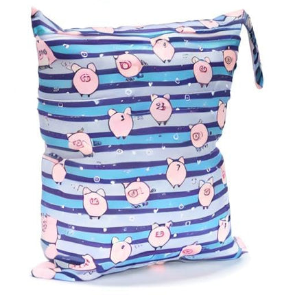 Wet Dry Bag Cloth Diaper Nappy Reusable Washable With Two Zippered Pockets (Pigs Stripe)