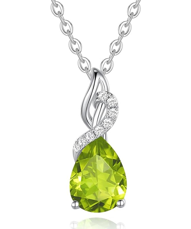 FANCIME 14K Solid White Gold Teardrop Pendant with Diamond Birthstone Necklace