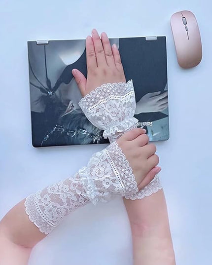 Women's Short Lace Gloves Fingerless for Driving Wedding Wrist Length Bridal Prom Gloves