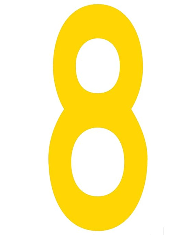 Mighty Line 8 Number Floor Markers Decal Stickers Tape, Large Die Cut Outs, Heavy-Duty, Peel and Stick Adhesive, Industrial Quality, 4.5"x10", Pack of 10