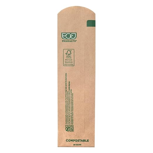 Eco-Products Renewable & Compostable Natural Paper Silverware Bags, Case of 2000, 2.75"x10", No-Added PFAS, Made with Renewable Resources, FSC Certified Recycled, BPI-Certified