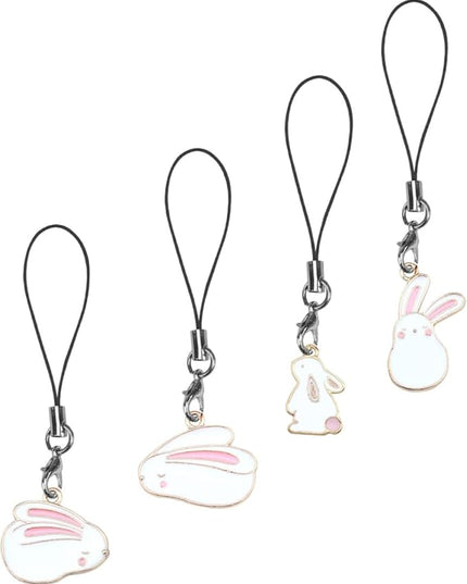 Kisangel 4Pcs Rabbit Phone Charms Key Pendants Set for Cell Phones, Removable Cute Hanging Decor Accessories, Random Style for Smartphone Decoration and Camera Charm