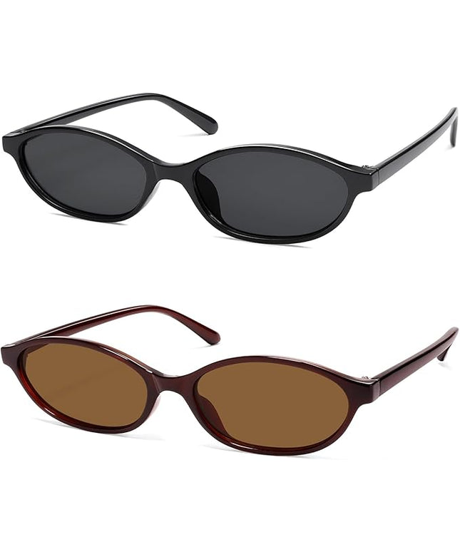 Retro Oval Cat Eye Sunglasses for Women Y2k Trendy Narrow Sunnies Designer Sun Glasses AR82253