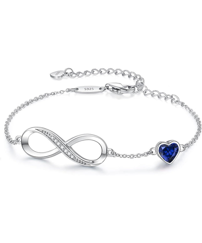 CDE Valentine's Day Gift Infinity Heart Birthstone Charm Link Bracelet for Women 925 Sterling Silver Adjustable Mother's Day Christmas Day Gift Anniversary Birthday Jewelry for Wife Girlfriend Her