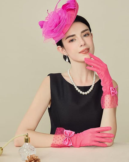 BABEYOND Lace Gloves for Women - Bow Short Prom Gloves Evening Elegant Accessories for Wedding Opera Party