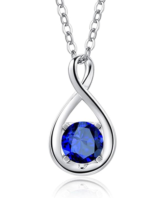 FANCIME 14K Solid Gold Birthstone Pendant with Sterling Silver Chain Infinity Gemstone Necklace Fine Jewelry Anniversary Birthday Christmas Gifts for Women Wife Her