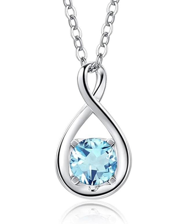 FANCIME 14K Solid Gold Birthstone Pendant with Sterling Silver Chain Infinity Gemstone Necklace Fine Jewelry Anniversary Birthday Christmas Gifts for Women Wife Her