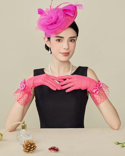 BABEYOND Lace Gloves for Women - Bow Short Prom Gloves Evening Elegant Accessories for Wedding Opera Party