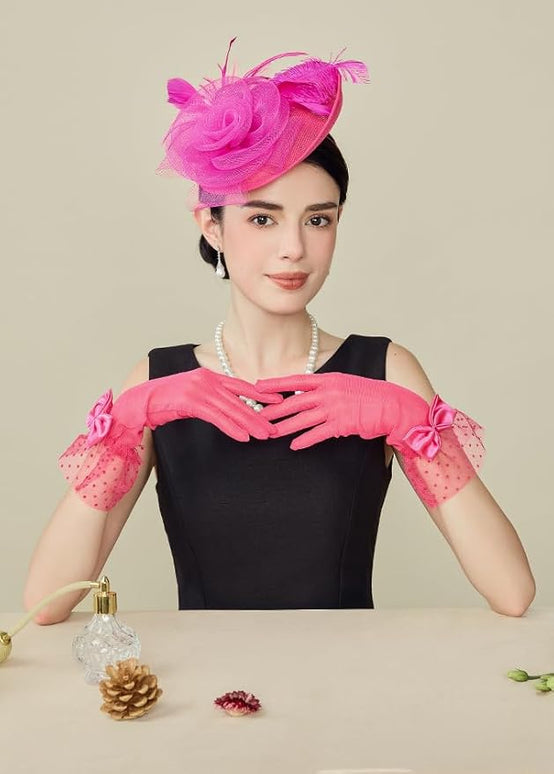 BABEYOND Lace Gloves for Women - Bow Short Prom Gloves Evening Elegant Accessories for Wedding Opera Party