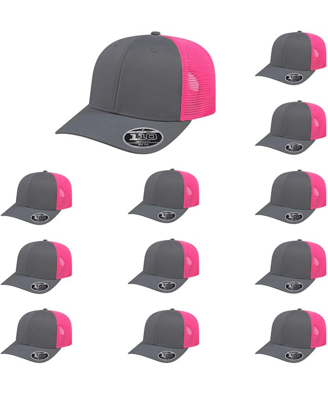 Cap America i8502 Flexfit 110 Premium Mid Profile 6-Panel Mesh Back Trucker Cap Hat w/UV Guard & Adjustable Snapback