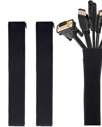 JOTO 4 Pack Cable Management Sleeve, 19-20 Inches Cord Organizer System with Zipper for TV Computer Office Home Entertainment, Flexible Cable Sleeve Wrap Cover Wire Hider System -Black