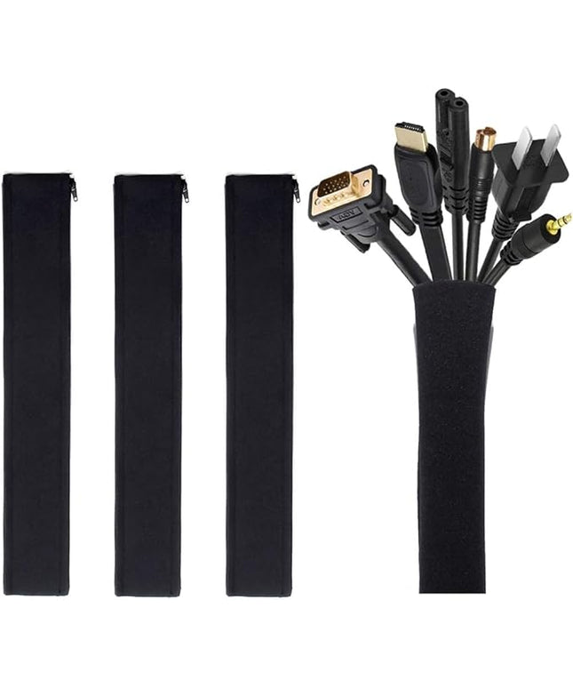 JOTO 4 Pack Cable Management Sleeve, 19-20 Inches Cord Organizer System with Zipper for TV Computer Office Home Entertainment, Flexible Cable Sleeve Wrap Cover Wire Hider System -Black