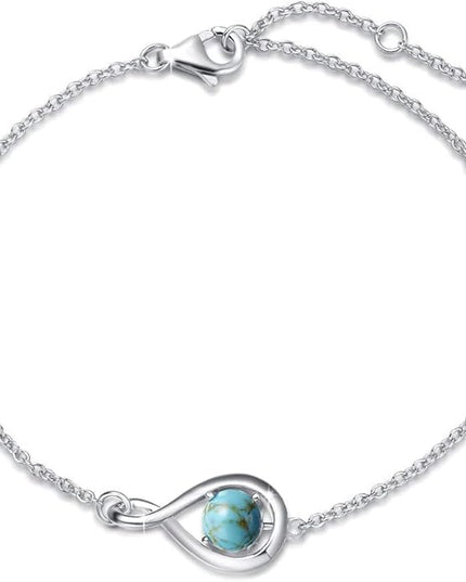 FANCIME Love Bracelet 925 Sterling Silver Infinity Birthstone Bracelets for Women Fine Jewelry Birthday Christmas Gifts for Her Mom Wife, Chain Length 6.7"+1.2" Extend