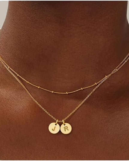 Turandoss Christmas Gifts for Grandkids - Dainty 14K Gold Plated Layered Two Letter A-Z Stack Disc Initial Necklace Trendy Birthday Personalized Gifts for Women Teen Girls Jewelry