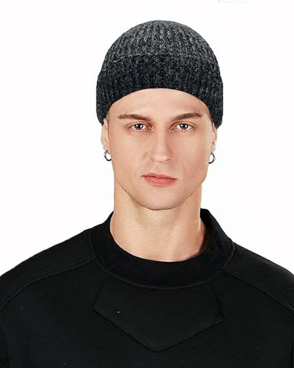ROYBENS Swag Wool Knit Cuff Short Fisherman Beanie for Men Women, Winter Warm Hats