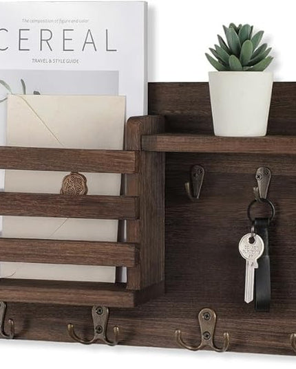 Nekon Mail Holder for Wall Mail Organizer with Key Hooks Hallway Farmhouse Decor Storage Racks with Floating Shelf and Flush Mount Hardware (16.8Inch x 10Inch x 3.2Inch)
