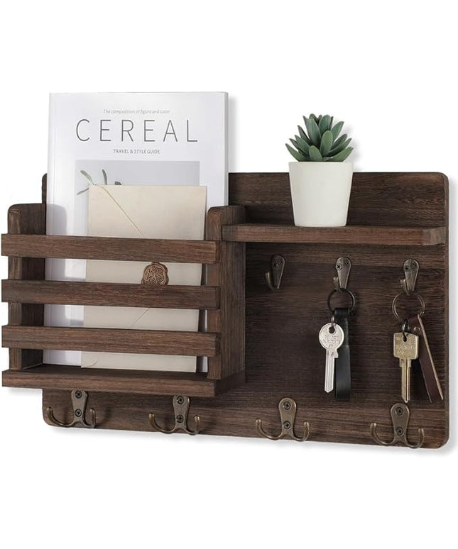 Nekon Mail Holder for Wall Mail Organizer with Key Hooks Hallway Farmhouse Decor Storage Racks with Floating Shelf and Flush Mount Hardware (16.8Inch x 10Inch x 3.2Inch)