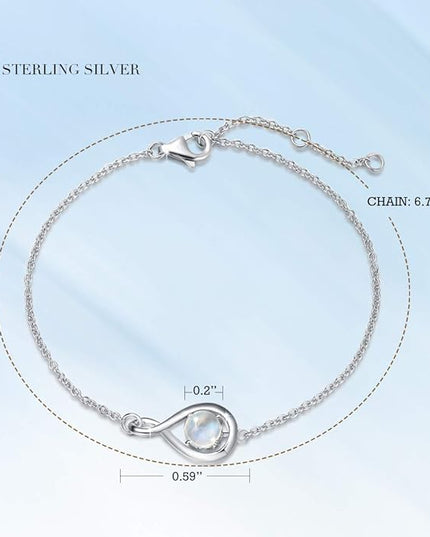 FANCIME Love Bracelet 925 Sterling Silver Infinity Birthstone Bracelets for Women Fine Jewelry Birthday Christmas Gifts for Her Mom Wife, Chain Length 6.7"+1.2" Extend