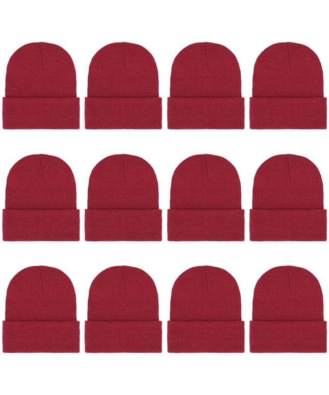 ZH 12-Pack Knitted Winter Beanie Hats for Men and Women, Warm and Cozy Cuffed Skull Caps, Bulk Purchase
