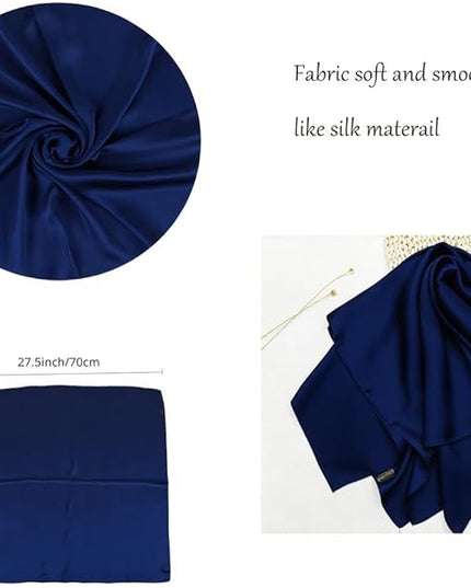 CHUNG Women's Square Satin Scarf 27.5" Bandanas Solid 50s Retro Neck Scarves Emulation Silk Handbag Hair Ribbons Necktie