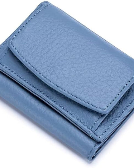 Mudono Small Wallet for Women Genuine Leather RFID Blocking Card Holder Minimalist Tri-fold Cash Wallet with Snap Coin Pouch