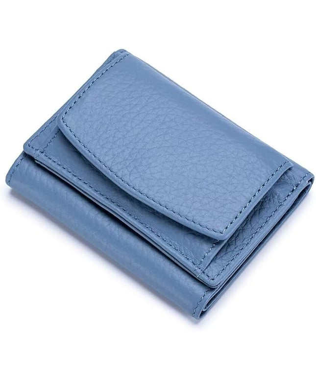 Mudono Small Wallet for Women Genuine Leather RFID Blocking Card Holder Minimalist Tri-fold Cash Wallet with Snap Coin Pouch