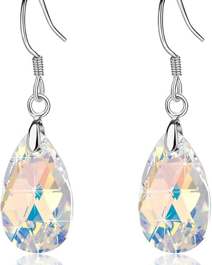 Teardrop Austrian Crystal Drop Dangle Earrings for Women 925 Sterling Silver Hook Hypoallergenic Jewelry