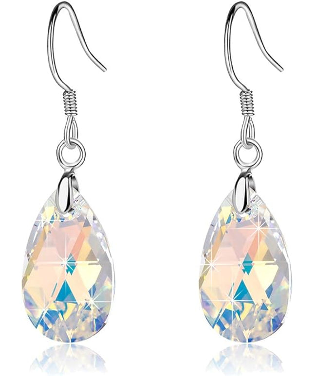 Teardrop Austrian Crystal Drop Dangle Earrings for Women 925 Sterling Silver Hook Hypoallergenic Jewelry