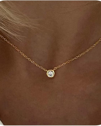 Tewiky Dainty 14k Gold Plated/Silver Cubic Zirconia Necklaces for Women, Simple CZ Jewelry Necklaces Trendy Gifts