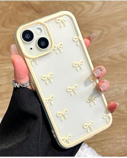 Designed for iPhone Case,Clear Cute Ribbon Bowknot Pattern Aesthetic Transparent Phone Case Raised Camera Protection Stylish Slim Soft Phone Case (Yellow,iPhone 13 Pro)
