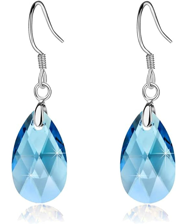Teardrop Austrian Crystal Drop Dangle Earrings for Women 925 Sterling Silver Hook Hypoallergenic Jewelry